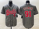 Men's Chicago Bulls #91 Dennis Rodman Grey Gridiron Cool Base Stitched Baseball Jersey,baseball caps,new era cap wholesale,wholesale hats